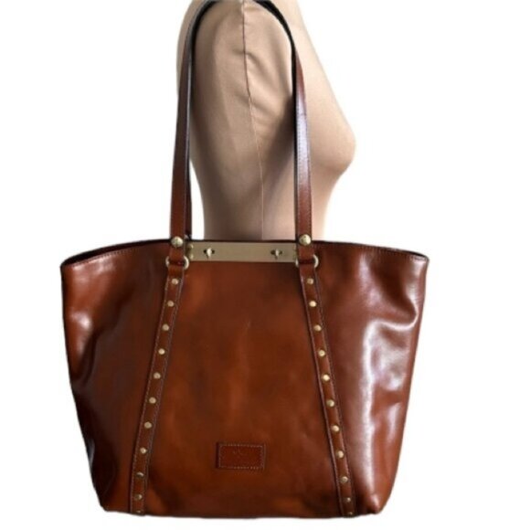 Patricia Nash Handbags - Patricia Nash Benvenuto Leather  Stud Shoulder Handbag Tan Brown